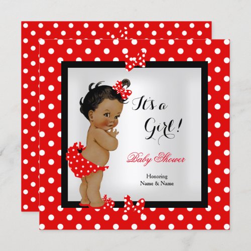 Cute Baby Shower Girl Red Black Ethnic Invitation