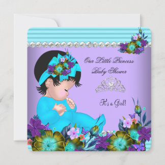 Cute Baby Shower Girl Teal Blue Purple Invitation