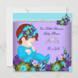 Cute Baby Shower Girl Teal Blue Purple Redhead Invitation