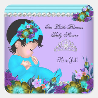 Cute Baby Shower Girl Teal Blue Purple Square Sticker