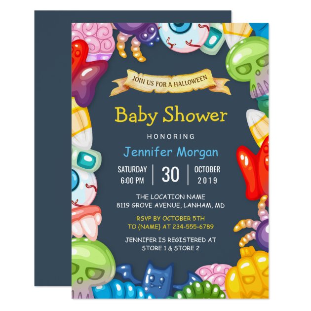 Cute Baby Shower Halloween Monsters Theme Invitation