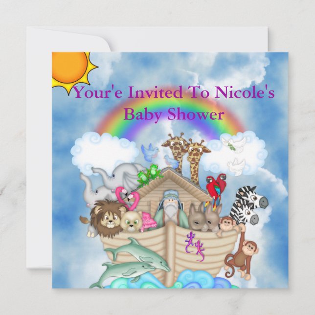 CUTE Baby Shower Invitation Rainbow & Clouds (Front)