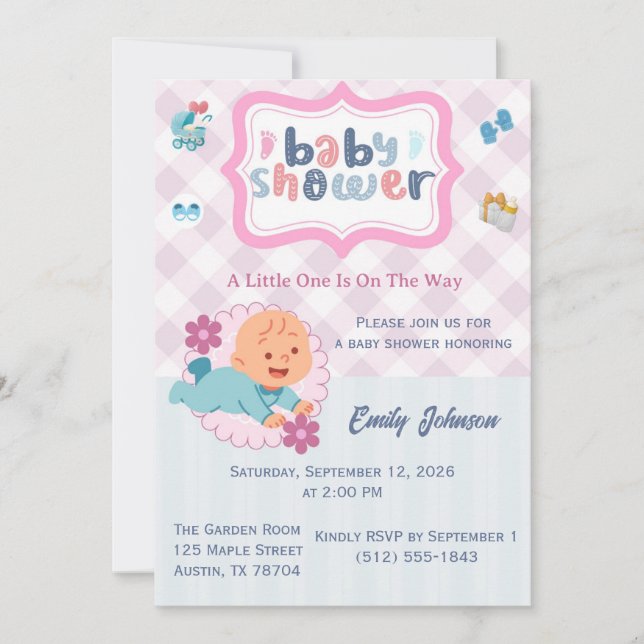 Cute Baby Shower Invitation Template - Blue & Pink (Front)