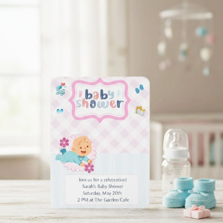 Cute Baby Shower Invitation Template - Blue & Pink