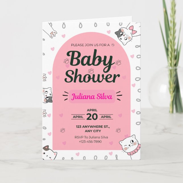 Cute Baby Shower Invitation with Kawaii Cats  (Front)