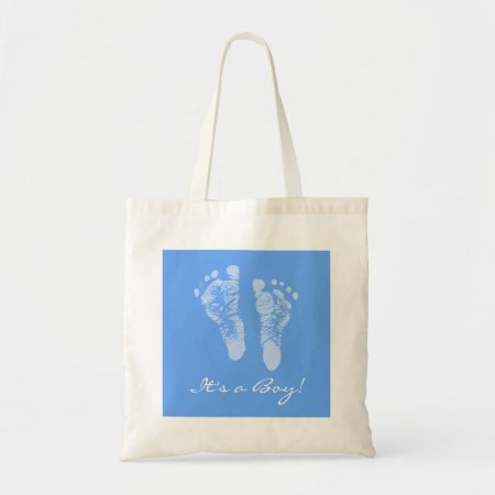 Cute Baby Shower Its A Boy Blue Baby Footprints Tote Bag