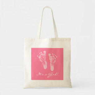 Cute Baby Shower Its a Girl Pink Baby Footprints Tote Bag
