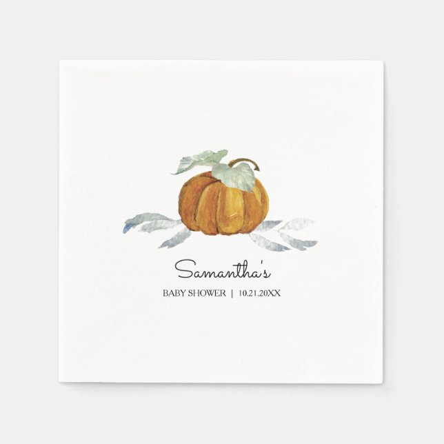 Cute Baby Shower Napkins Watercolor Pumpkin (Front)