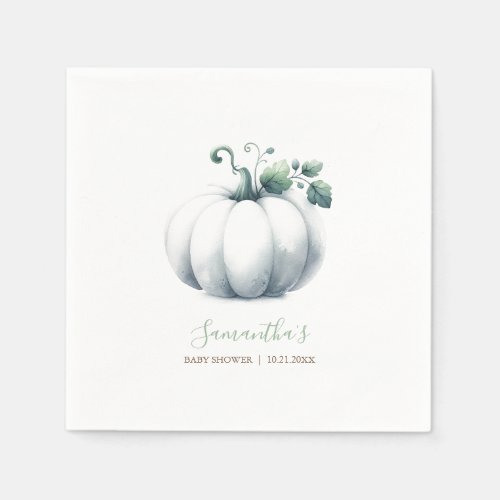 Cute Baby Shower Napkins Watercolor White Pumpkin