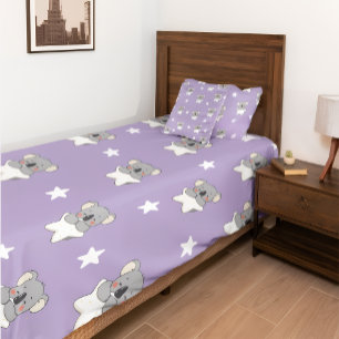 Cute Baby Shower Nursery Koala Stars Purple Duvet Cover