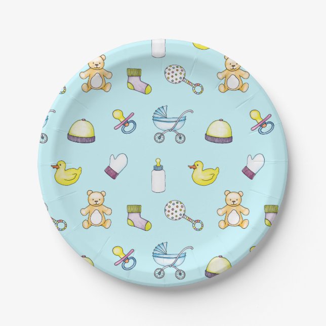 Cute baby shower pattern paper plates (Front)