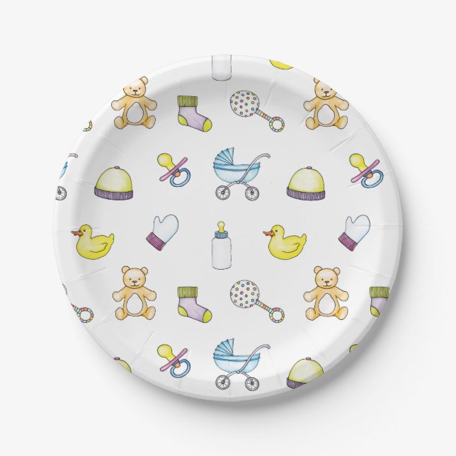 Cute baby shower pattern paper plates (Front)