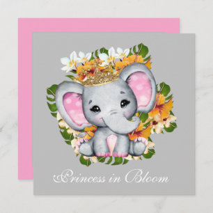 cute baby shower Princess bloom elephant Invitation