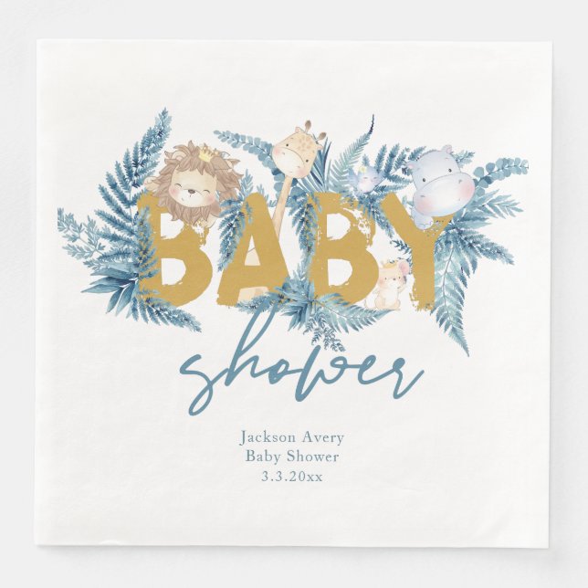Cute Baby Shower Safari Animals Paper Dinner Napkins (Front)