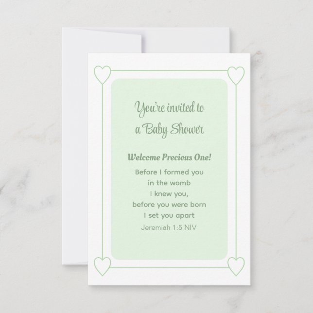 Cute Baby Shower Soft Green Christian Simple Invitation (Front)