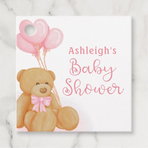Cute Baby Shower Teddy Bear Pink Heart Balloons  Favor Tags