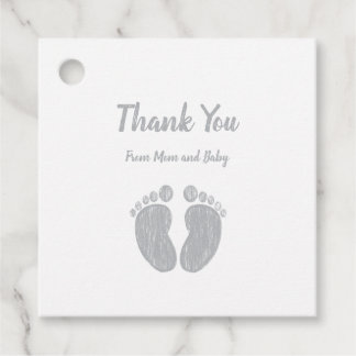 Cute Baby Shower Thank You Casual Gray Footprints Favor Tags