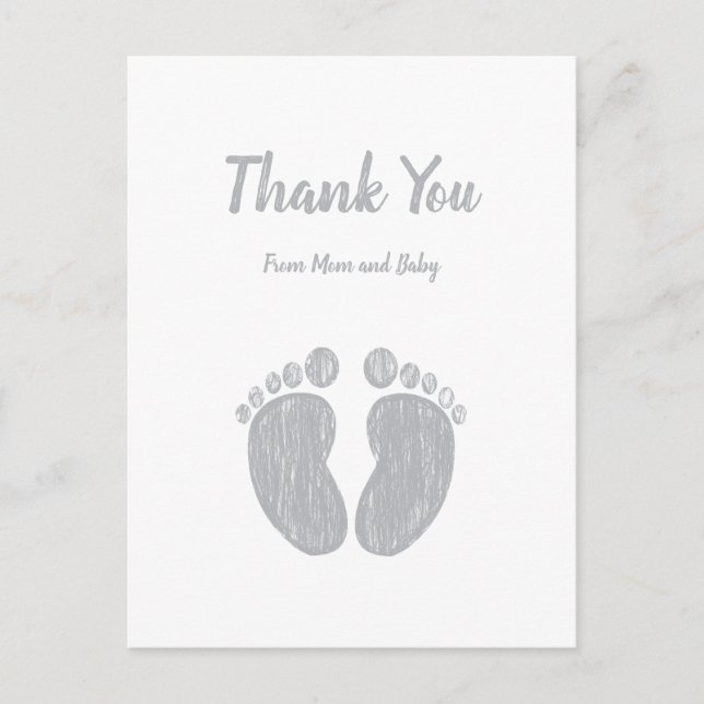 Cute Baby Shower Thank You Casual Gray Footprints Postcard (Front)