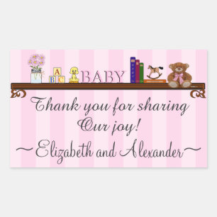 Cute Baby Shower Thank You In Pink Rectangular Sticker