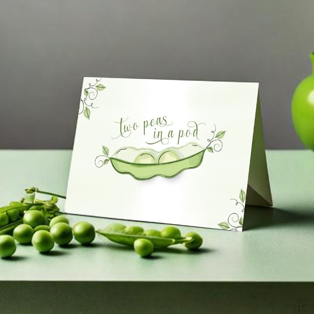 Cute Baby Shower Twins Peapod Thank You Card (Two peas in a pod folding thank you card)