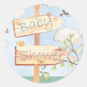 Cute Baby Shower Wood Sign & Animals Classic Round Sticker
