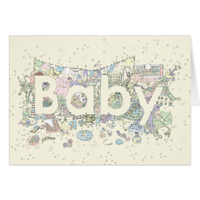 Cute Baby Shower Word Art Pastel Colors Neutral (Front Horizontal)
