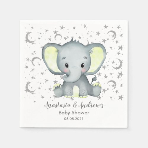 Cute Baby Shower Yellow Elephant Napkins