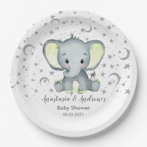 Cute Baby Shower Yellow Elephant Paper Plates