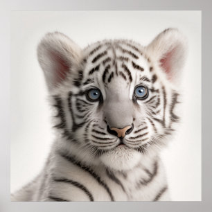 Cute Baby Siberian White Tiger Portrait 1:1 Poster