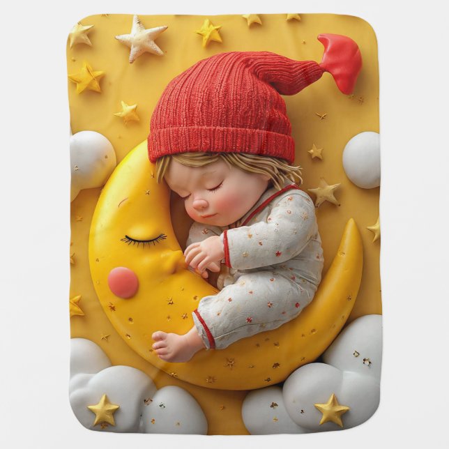 Cute Baby Sleeping on Moon Nursery Blanket (Front)