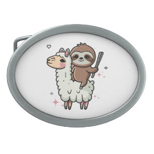 Cute Baby Sloth and Llama Belt Buckle