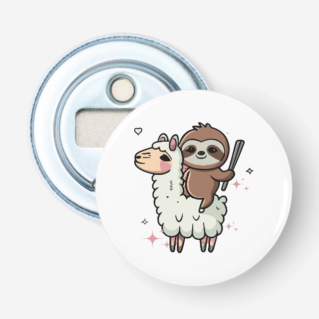 Cute Baby Sloth and Llama  Bottle Opener (Front)