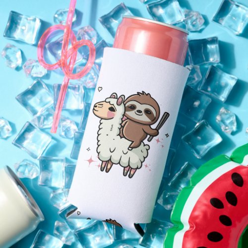 Cute Baby Sloth and Llama  Seltzer Can Cooler