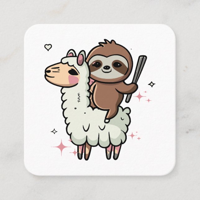 Cute Baby Sloth and Llama  Square Business Card (Front)