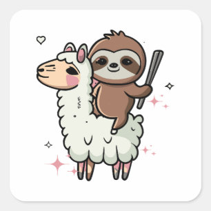 Cute Baby Sloth and Llama Square Sticker