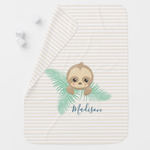 Cute Baby Sloth Baby Monogram Baby Blanket
