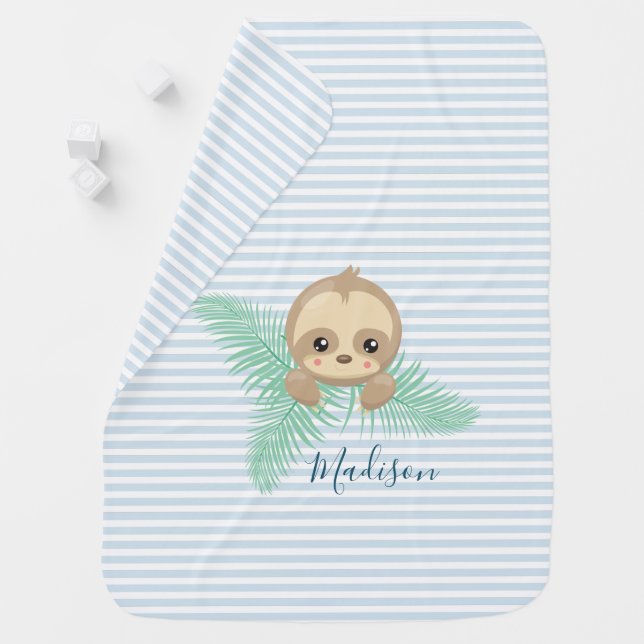 Cute Baby Sloth Baby Monogram Baby Blanket (In Situ)