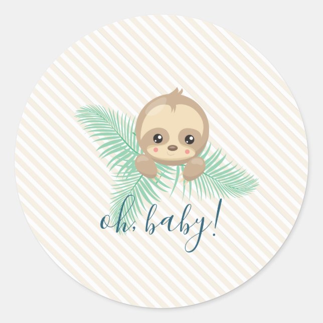 Cute Baby Sloth Baby Shower Party Stickers (Front)