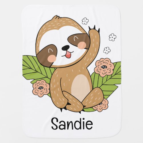 Cute Baby Sloth Custom Name         Baby Blanket