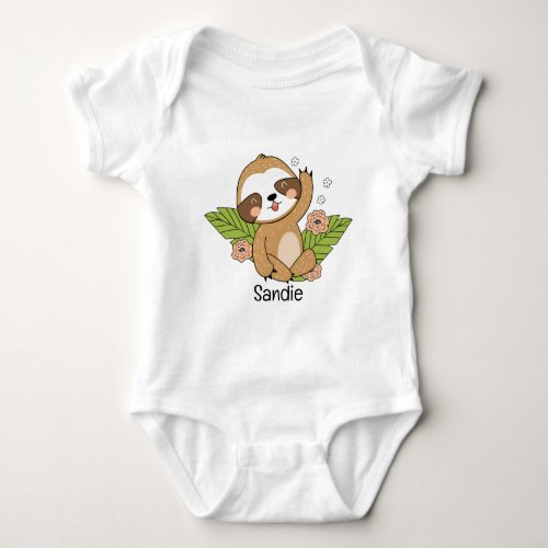 Cute Baby Sloth Custom Name        Baby Bodysuit