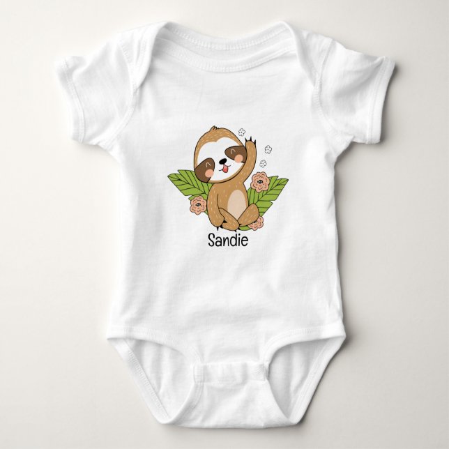 Cute Baby Sloth Custom Name        Baby Bodysuit (Front)