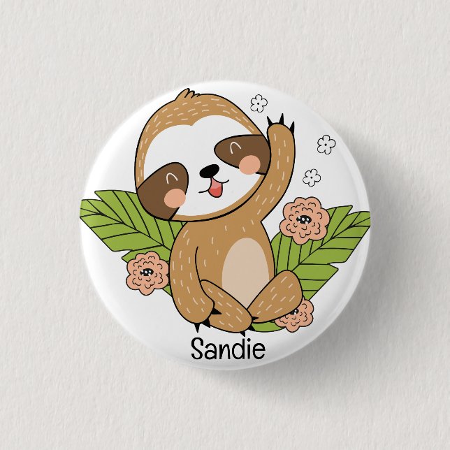 Cute Baby Sloth Custom Name     Button (Front)