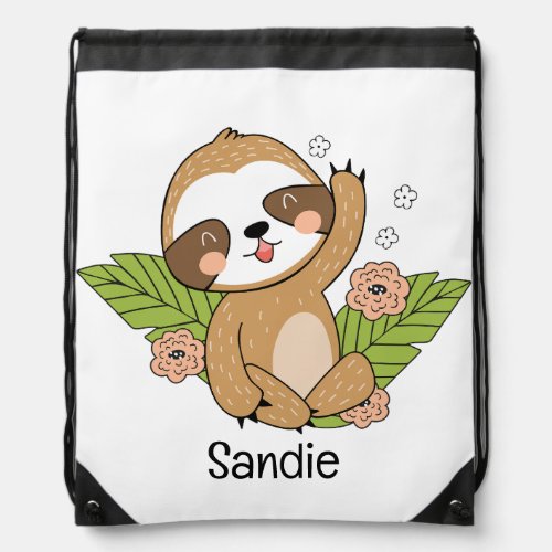 Cute Baby Sloth Custom Name         Drawstring Bag