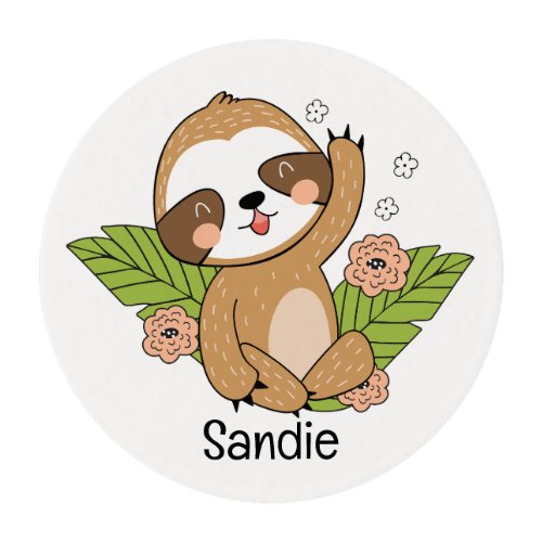 Cute Baby Sloth Custom Name        Edible Frosting Rounds