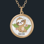 Cute Baby Sloth Custom Name        Gold Plated Necklace<br><div class="desc">Cute Baby Sloth with leaves and flowers. Perfect for sloth lovers, an excellent birthday, Christmas present and any occasion. Easy customization of your princess name and font using the "Personalization button". You can also "Transfer design to a product" on other Zazzle products and adjust the design to fit most Zazzle...</div>