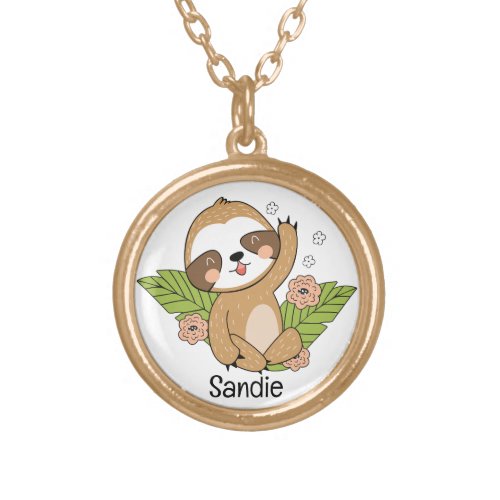 Cute Baby Sloth Custom Name        Gold Plated Necklace