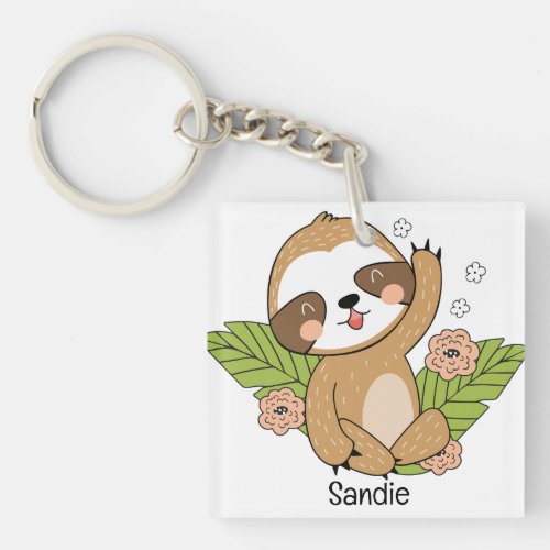 Cute Baby Sloth Custom Name      Keychain