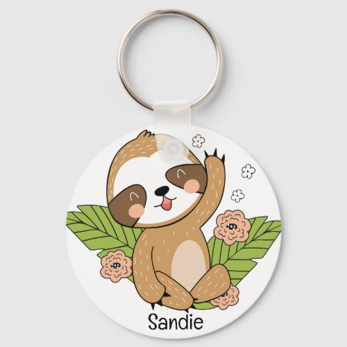 Cute Baby Sloth Custom Name     Keychain