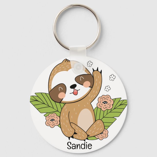 Cute Baby Sloth Custom Name     Keychain (Front)