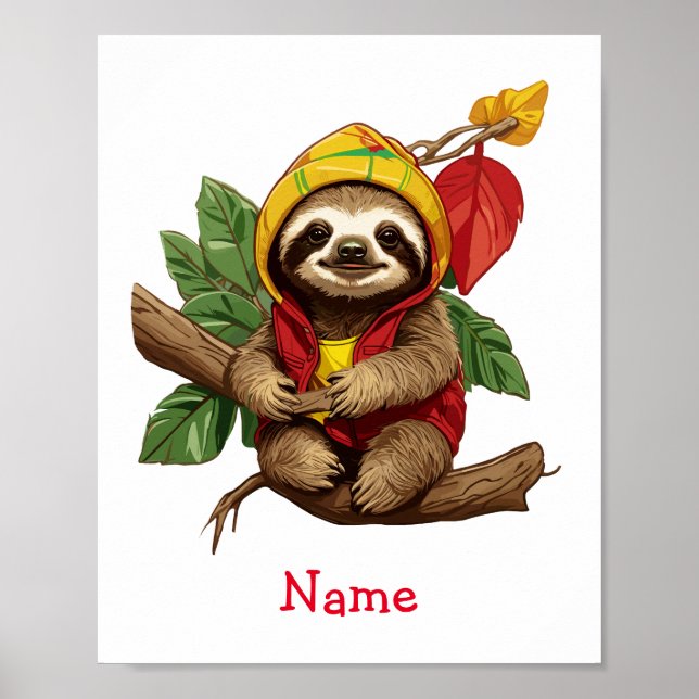 Cute Baby Sloth Custom Name Poster (Front)